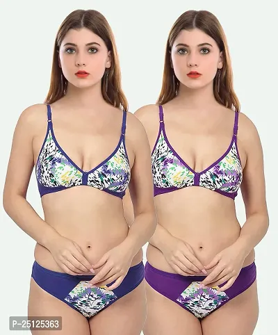 Stylish Multicoloured  Bra And Panty Set For Women Pack Of 2-thumb0