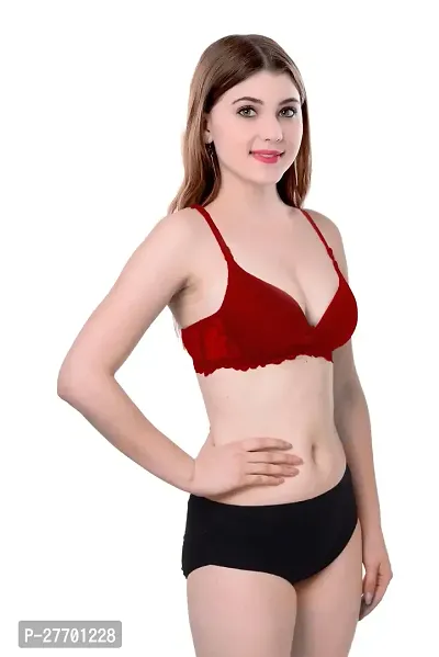 Women Cotton Bra Panty Set for Lingerie Set Pack of 1  Color : Maroon-thumb2