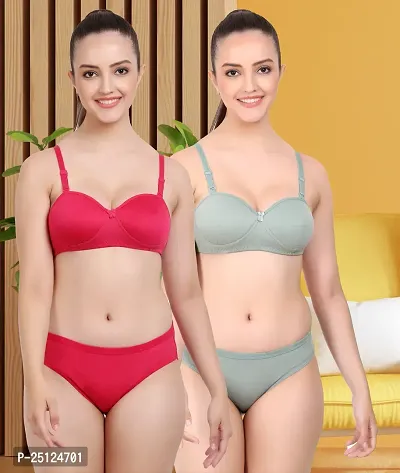 Stylish Multicoloured  Bra And Panty Set For Women Pack Of 2-thumb0