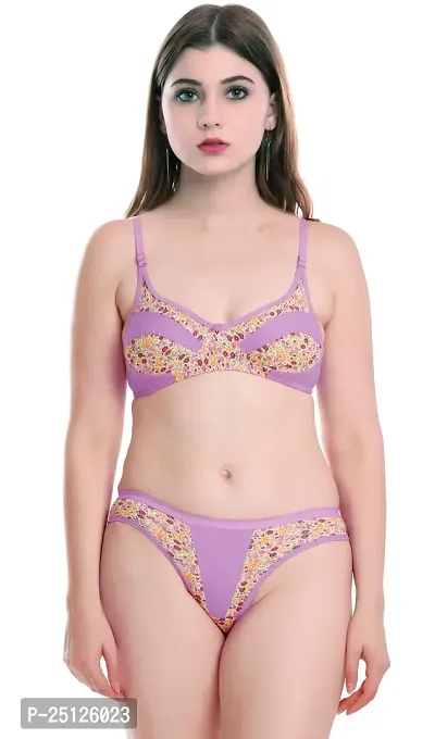 Stylish Purple  Bra And Panty Set For Women-thumb0