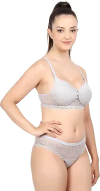 Women Cotton Bra Panty Set for Lingerie Set Pack of 1  Color : Silver-thumb1