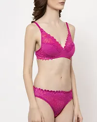 Stylish Pink  Bra And Panty Set For Women-thumb1