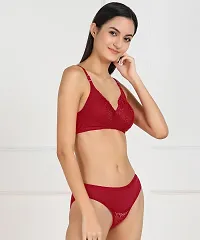 Women Cotton Bra Panty Set for Lingerie Set Pack of 1  Color : Maroon-thumb1