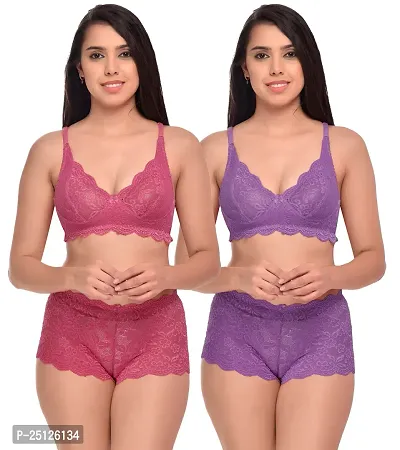 Stylish Multicoloured  Bra And Panty Set For Women Pack Of 2