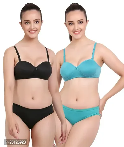 Stylish Multicoloured  Bra And Panty Set For Women Pack Of 2-thumb0