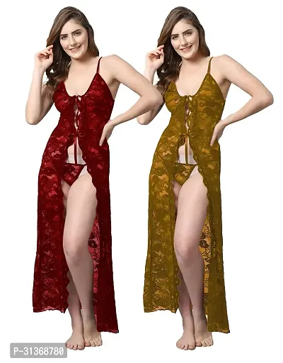 Women Red,Yellow Designed Babydoll Sexy Lingerie Set Honeymoon Nighty Anniversary Night Dress-thumb0