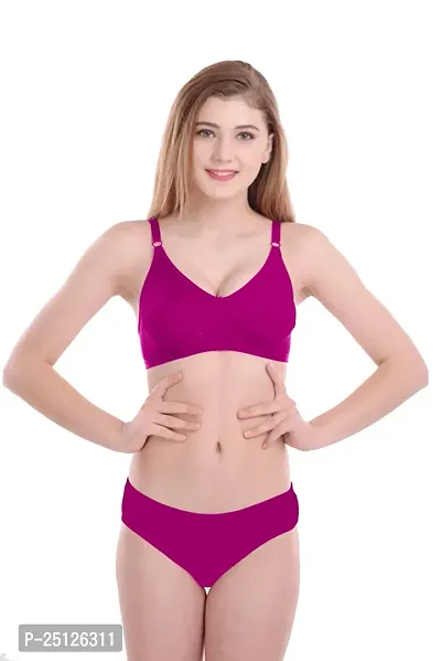 Stylish Pink  Bra And Panty Set For Women-thumb0