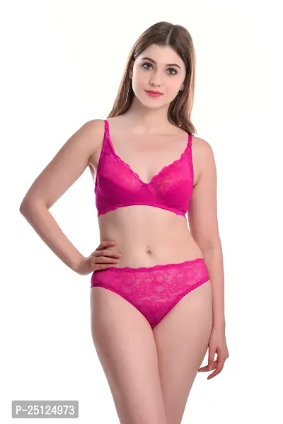 Stylish Pink  Bra And Panty Set For Women-thumb0