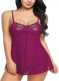 Women Red,Maroon Designed Babydoll Sexy Lingerie Set Honeymoon Nighty Anniversary Night Dress-thumb3