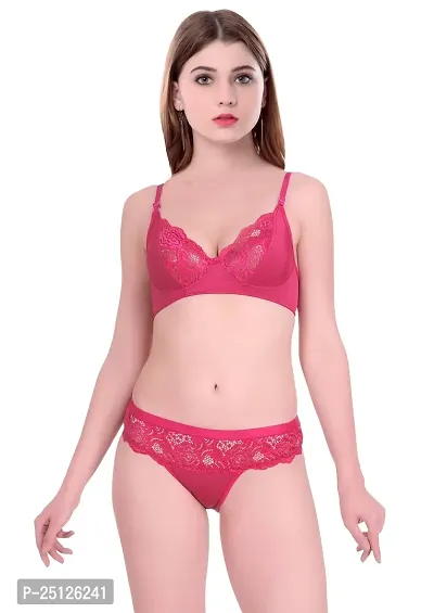 Stylish Pink  Bra And Panty Set For Women-thumb0