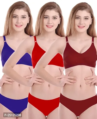Stylish Multicoloured  Bra And Panty Set For Women Pack Of 3-thumb0