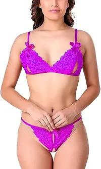 Women Cotton Bra Panty Set for Lingerie Set Pack of 1  Color : Purple-thumb1