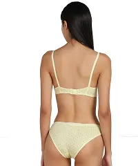 Women Cotton Bra Panty Set for Lingerie Set Pack of 1  Color : Yellow  Pattern : Self Design-thumb3