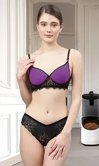 Women Black,Purple,Maroon Net Bra Panty Set|Lingerie Set|Honeymoon Night Dress Wedding|Valentine Beautiful Gift for Girl|Bra Panty Set for Women with Sexy|Bra Panty Set for Women-thumb3