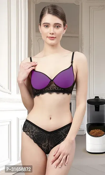 Women Black,Purple,Maroon Net Bra Panty Set|Lingerie Set|Honeymoon Night Dress Wedding|Valentine Beautiful Gift for Girl|Bra Panty Set for Women with Sexy|Bra Panty Set for Women-thumb4