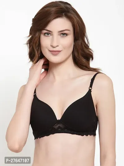 Stylish Black Cotton Solid Bras For Women