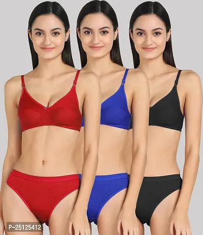 Stylish Multicoloured  Bra And Panty Set For Women Pack Of 3-thumb0