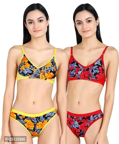 Stylish Multicoloured  Bra And Panty Set For Women Pack Of 2-thumb0