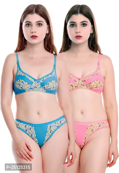 Stylish Multicoloured  Bra And Panty Set For Women Pack Of 2-thumb0