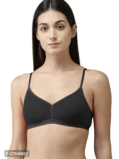 Stylish Black Cotton Solid Bras For Women