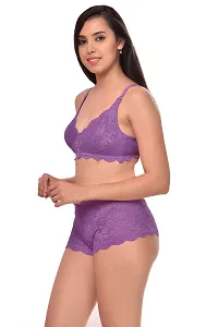 Women Net Bra Panty Set for Lingerie Set Pack of 3  Color : Purple,Blue,Pink-thumb3