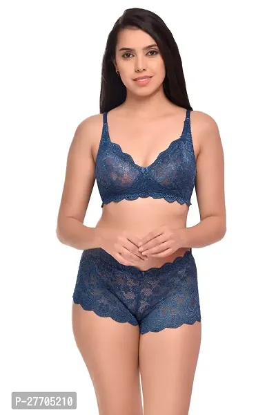 Women Net Bra Panty Set for Lingerie Set Pack of 2  Color : Blue,Maroon-thumb2