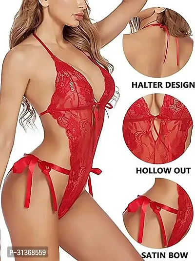 Women Red,White Designed Babydoll Sexy Lingerie Set Honeymoon Nighty Anniversary Night Dress-thumb5