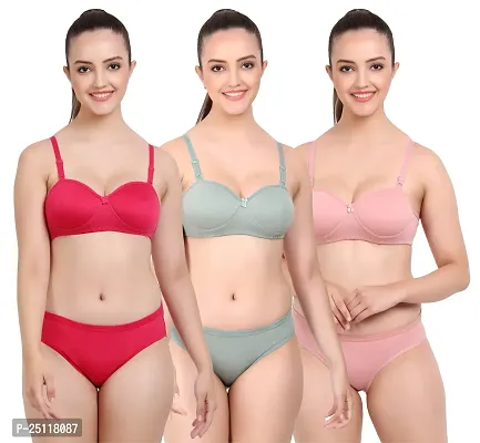 Stylish Multicoloured  Bra And Panty Set For Women Pack Of 3-thumb0