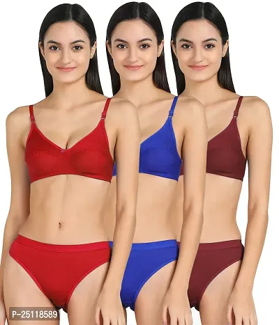 Stylish Multicoloured  Bra And Panty Set For Women Pack Of 3-thumb0