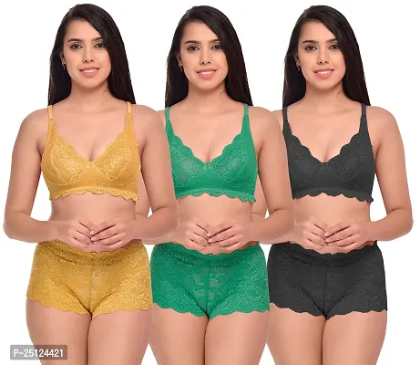 Stylish Multicoloured  Bra And Panty Set For Women Pack Of 3-thumb0