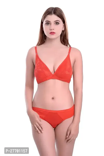 Women Cotton Bra Panty Set for Lingerie Set Pack of 1  Color : Orange-thumb0