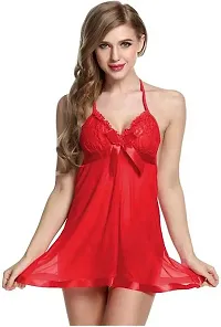 Women Red,Maroon Designed Babydoll Sexy Lingerie Set Honeymoon Nighty Anniversary Night Dress-thumb1