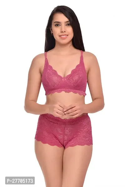 Women Net Bra Panty Set for Lingerie Set Pack of 2  Color : Pink,Black-thumb2