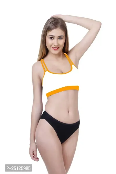 Stylish Yellow  Bra And Panty Set For Women-thumb2