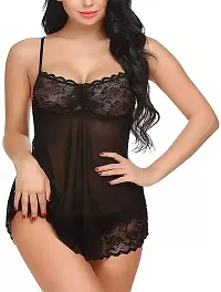 Women Pink,Black Designed Babydoll Sexy Lingerie Set Honeymoon Nighty Anniversary Night Dress-thumb3