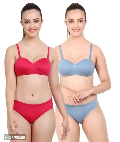 Women Cotton Bra Panty Set for Lingerie Set Pack of 2  Color : Red,Blue-thumb0