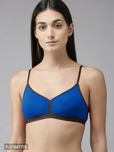 Stylish Blue Cotton Solid Bras For Women