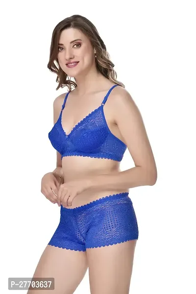 Women Net Bra Panty Set for Lingerie Set Pack of 2  Color : Blue,Maroon-thumb3