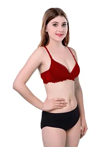 Women Cotton Bra Panty Set for Lingerie Set Pack of 1  Color : Maroon-thumb1