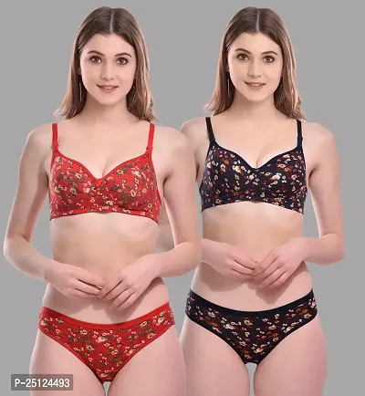 Stylish Multicoloured  Bra And Panty Set For Women Pack Of 2-thumb0