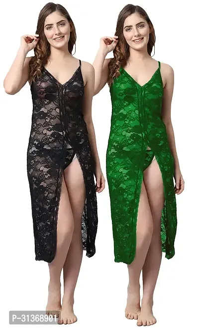 Women Black,Green Designed Babydoll Sexy Lingerie Set Honeymoon Nighty Anniversary Night Dress-thumb0