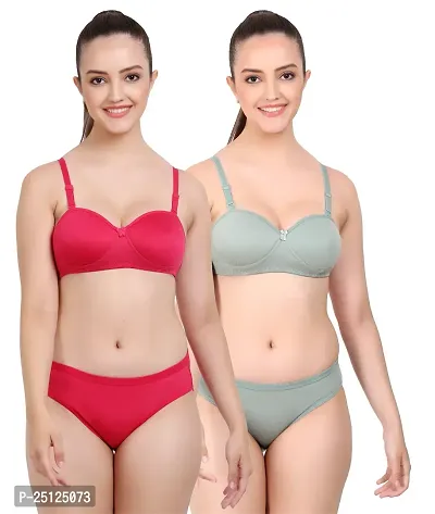 Stylish Multicoloured  Bra And Panty Set For Women Pack Of 2-thumb0