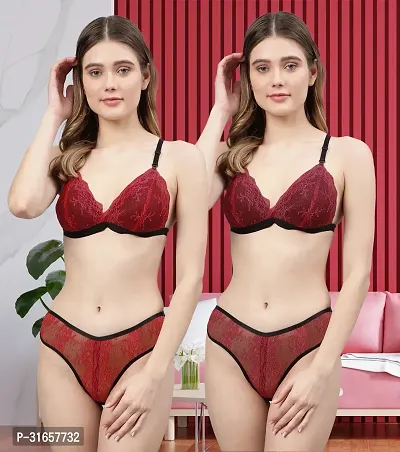 CUPSIN-Women Red,Maroon Net Bra Panty Set|Lingerie Set|Honeymoon Night Dress Wedding|Valentine Beautiful Gift for Girl|Bra Panty Set for Women with Sexy|Bra Panty Set for Women-thumb0