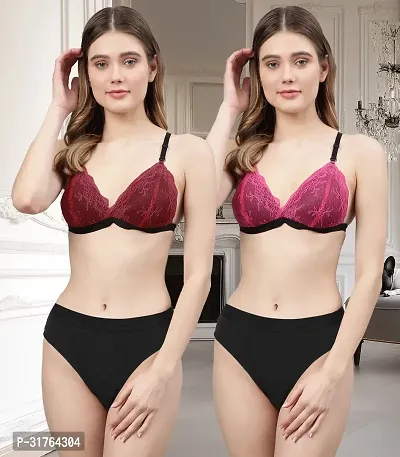 CUPSIN-Women Maroon,Pink Net Bra Panty Set|Lingerie Set|Honeymoon Night Dress Wedding|Valentine Beautiful Gift for Girl|Bra Panty Set for Women with Sexy|Bra Panty Set for Women-thumb0