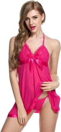 Women Pink,Black Designed Babydoll Sexy Lingerie Set Honeymoon Nighty Anniversary Night Dress-thumb1