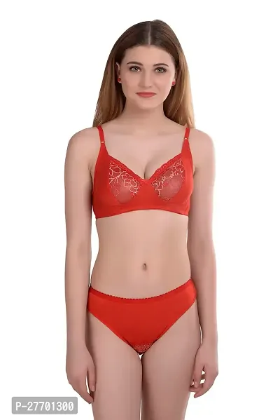 Women Cotton Bra Panty Set for Lingerie Set Pack of 1  Color : Red-thumb0