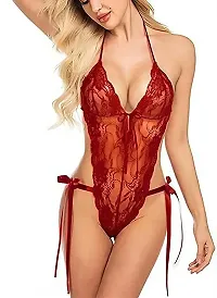 Women Maroon,Black,Blue Designed Babydoll Sexy Lingerie Set Honeymoon Nighty Anniversary Night Dress-thumb1