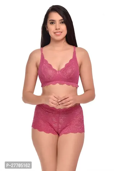 Women Net Bra Panty Set for Lingerie Set Pack of 2  Color : Red,Pink-thumb5