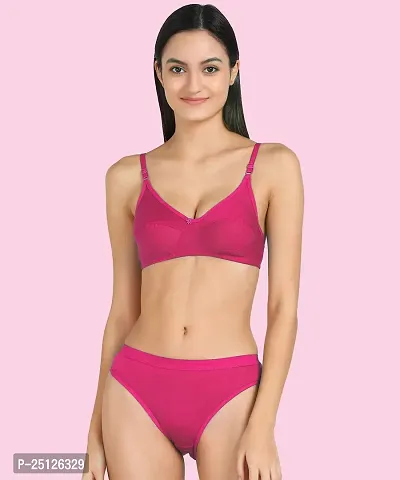 Stylish Pink  Bra And Panty Set For Women-thumb0