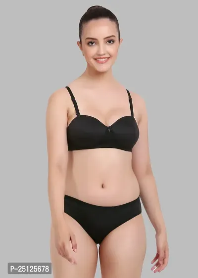 Stylish Black  Bra And Panty Set For Women-thumb0